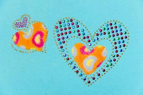 Two heart fluff and sequin Stock Photos