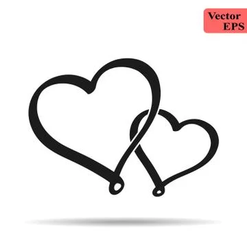 Two heart linear vector, mobile minimalistic flat design Stock Illustration