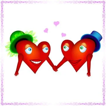 Two heart lovers holding hands Stock Illustration