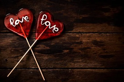 Two heart shape lolly pops Stock Photos