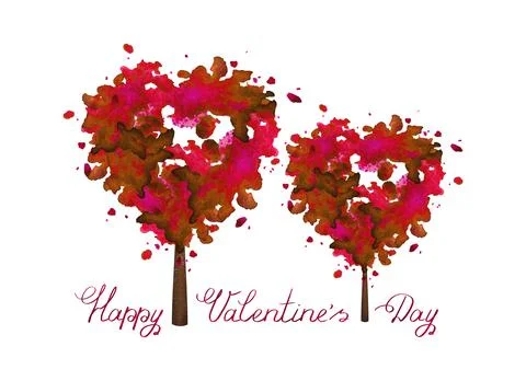 Two heart shape trees. Valentine's day background. Stock Illustration