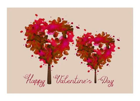 Two heart shape trees. Valentine's day background. Stock Illustration