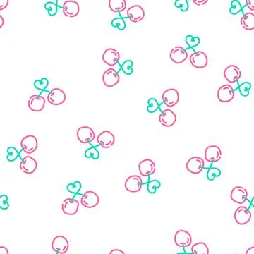 Two heart shaped cherries vector seamless pattern Stock Illustration