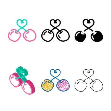 Two heart variants shaped cherries color icon vector Stock Illustration