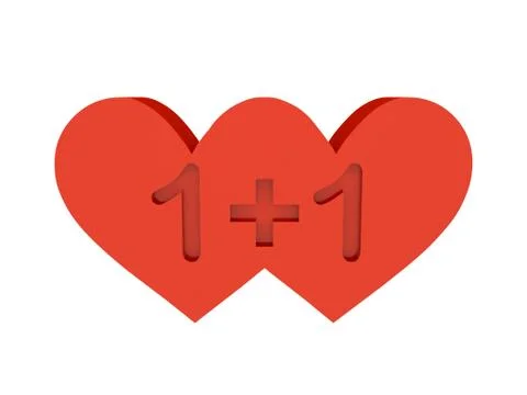 Two hearts. 1+1 cutout inside. Concept 3D illustration. Stock Illustration