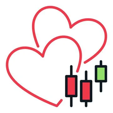 Two Hearts and Candlestick Chart vector Trading colored icon or design elemen Ilustração Stock