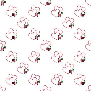 Two Hearts and Candlestick Chart vector Trading colored seamless pattern Stock Illustration