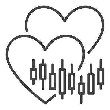Two Hearts and Chart vector Financial thin line icon or symbol Ilustração Stock