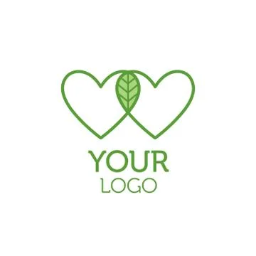 Two hearts and green leaf logo. Charity concept Stock Illustration