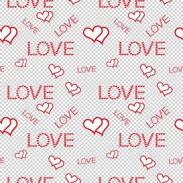 Two hearts and inscriptions of different sizes Love on a white background. Stock Illustration