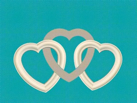 Two hearts are interconnected, on an isolated background. White hearts togeth Stock Photos