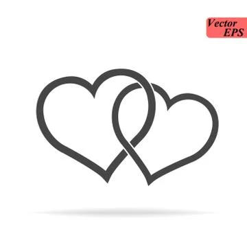 Two hearts - black vector Line icon on white background Stock Illustration