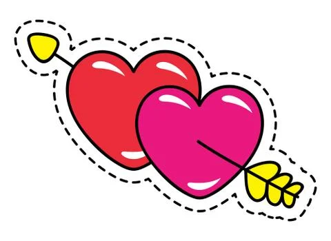 Two Hearts Broken by Arrow Isolated Patch. Vector Illustrazione stock