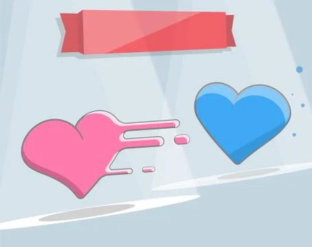 Two hearts cartoon style. Vector illustration for print and web design Stock Illustration
