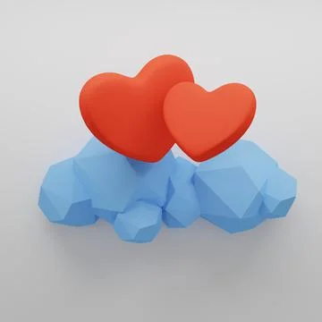 Two hearts on the cloud. Love concept. 3d illustration, 3d rendering Stock Photos