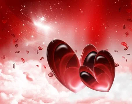 Two hearts in the clouds Stock Illustration