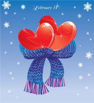 Two hearts conjuncted of warm scarf. valentines card Stock Illustration