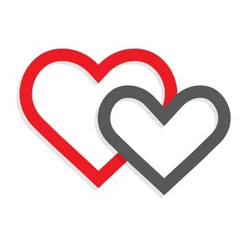 Two hearts connected to each other, red and black heart isolated on white Ilustração Stock