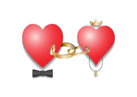 Two hearts connected by rings Stock Illustration