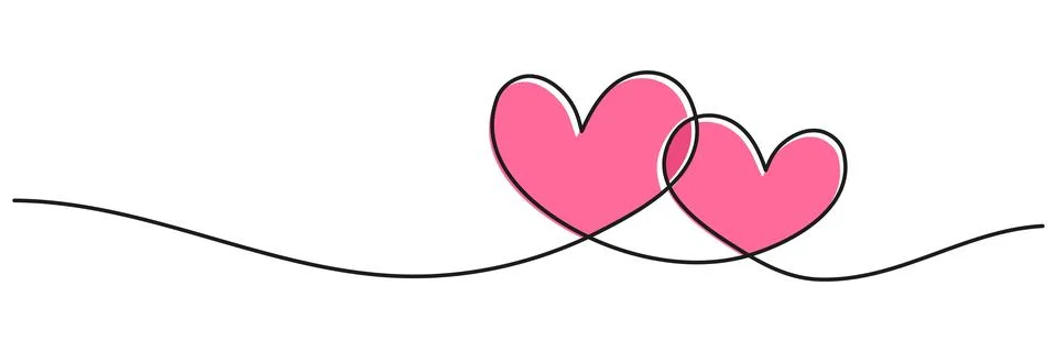 Two hearts continuous line art drawing. Stock Illustration
