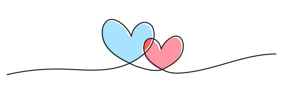 Two hearts continuous line art drawing. Stock Illustration