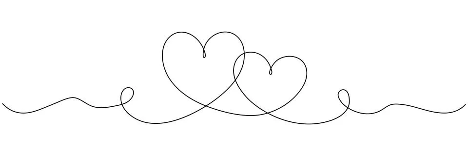 Two hearts continuous line art drawing. Stock Illustration