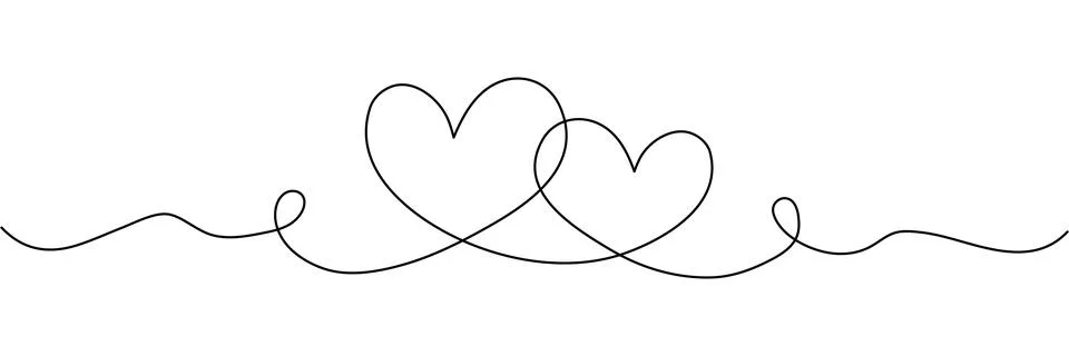 Two hearts continuous line art drawing. Stock Illustration