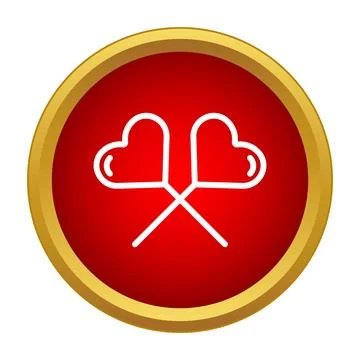 Two hearts crossing on a red circle button symbol Stock Illustration