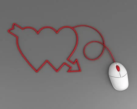 Two hearts depicted by computer mouse cable over grey Illustrazione stock