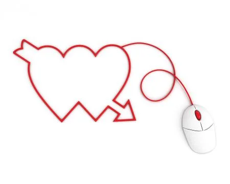 Two hearts depicted by computer mouse cable Stock Illustration