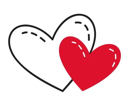 Two hearts doodle flat style love isolated icon symbol of love Illustrazione stock