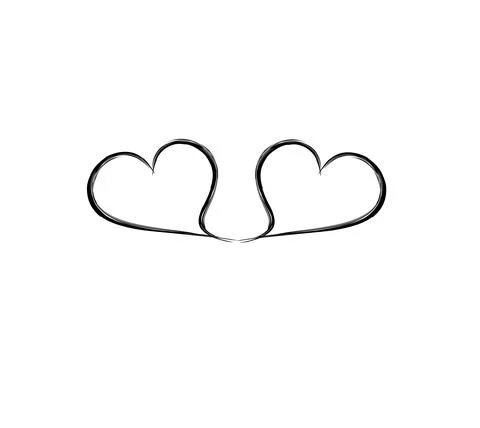 Two hearts drawn with a thin line isolated on a white background. Vector Stock Illustration