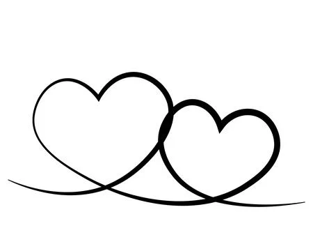 Two hearts drawn together with one line Stock Illustration