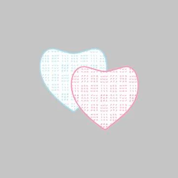Two hearts filled with ornament. Pattern design postcard, romance, vector ill Stock Illustration