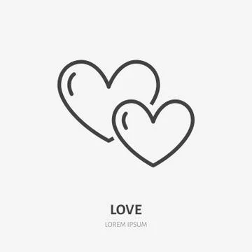 Two hearts flat line icon. Vector thin sign of love, dating site logo. Romantic Stock Illustration
