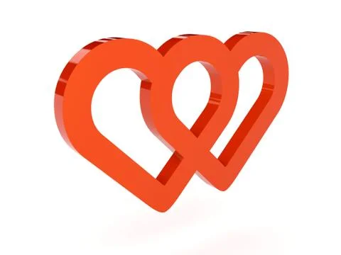 Two hearts icon over white background. Concept 3D illustration. Stock Illustration