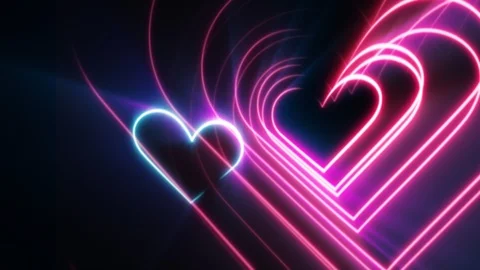 Two hearts of neon beating in design of the eighties, loop Stock Footage 88780778