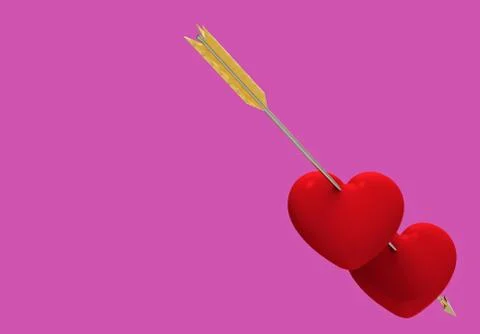 Two hearts pierced by an arrow, 3D render Stock Illustration