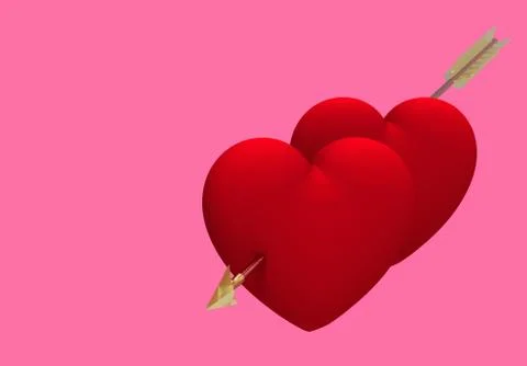 Two hearts pierced by an arrow, 3D render Stock Illustration