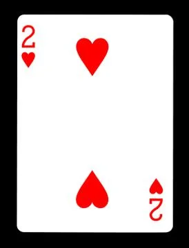Two of hearts playing card, isolated on black background. Foto stock
