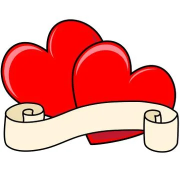 Two Hearts with Scroll Stock Illustration