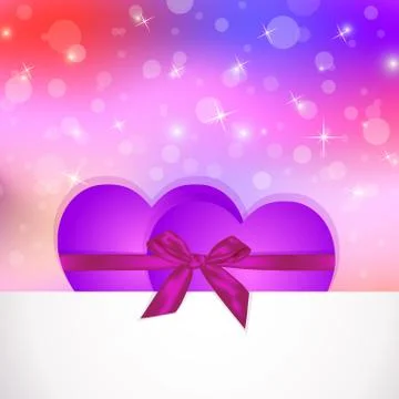 Two hearts shape gift in colored background card Stock Illustration