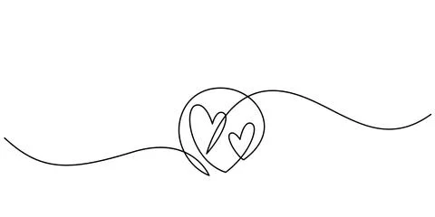 Two hearts in simple one line style. Love background in continuous line drawing Stock Illustration