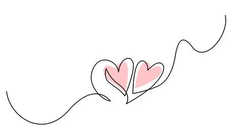 Two hearts in simple one line style and color shape love signs. Love background Stock Illustration