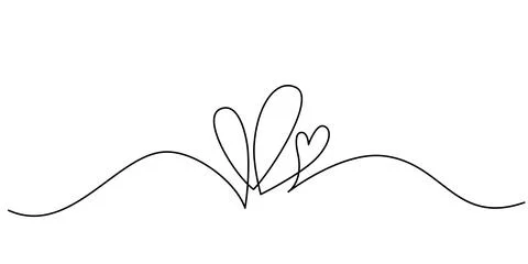 Two hearts in simple one line style. Love background in continuous line drawing Stock Illustration