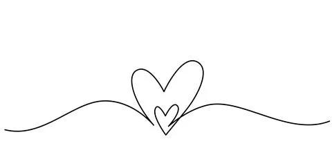 Two hearts in simple one line style. Love background in continuous line drawing Stock Illustration