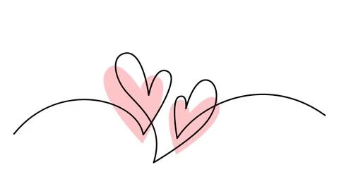 Two hearts in simple one line style and color shape love signs. Love background Stock Illustration