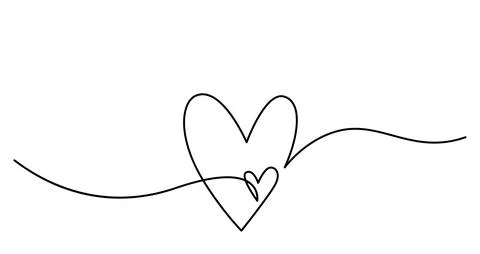 Two hearts in simple one line style. Love background in continuous line drawing Stock Illustration