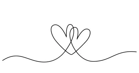 Two hearts in simple one line style. Love background in continuous line drawing Stock Illustration
