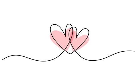Two hearts in simple one line style and color shape love signs. Love background Stock Illustration